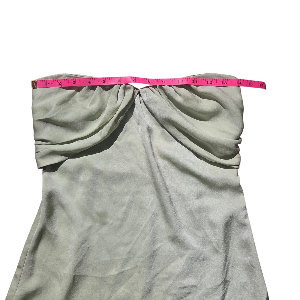 Princess Polly Irena Sage Green Strapless Mini Dress Draped Bust Satin Size US 4 - Picture 9 of 10